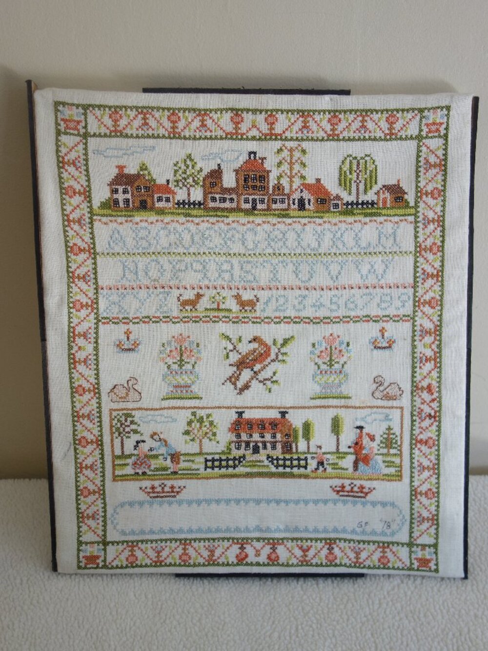 Vntg Completed Cross Stitch Sampler